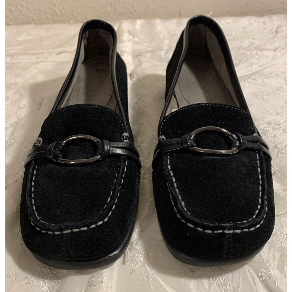 AEROSOLES Dubious Loafers Flats Womens 7 Black Suede Leather Slip On